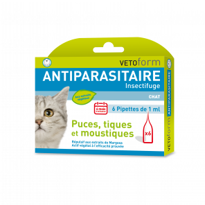 Antiparasitaire insectifuge Naturel CHAT - ( 6 pipettes de 1 ml)