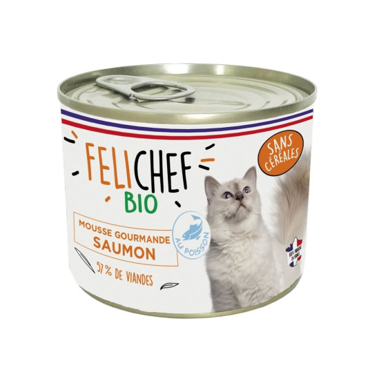 FELICHEF - Mousse gourmande pour chat BIO au Saumon (pack de 12x200gr)