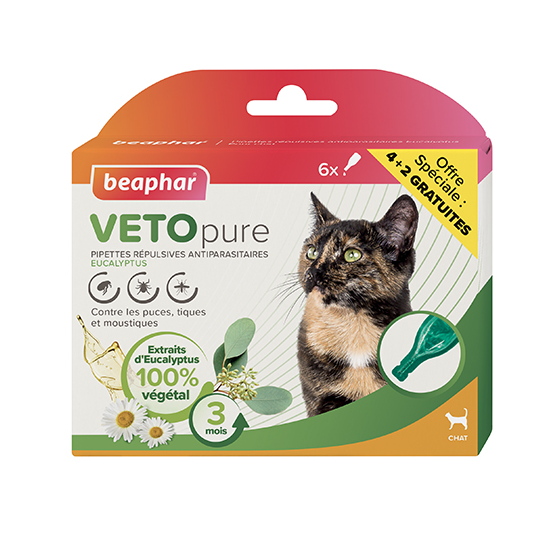 Beaphar Vetopure Pipettes répulsives antiparasitaires Chats - 6 Pipettes